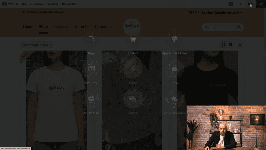 Selecting Product from New menu