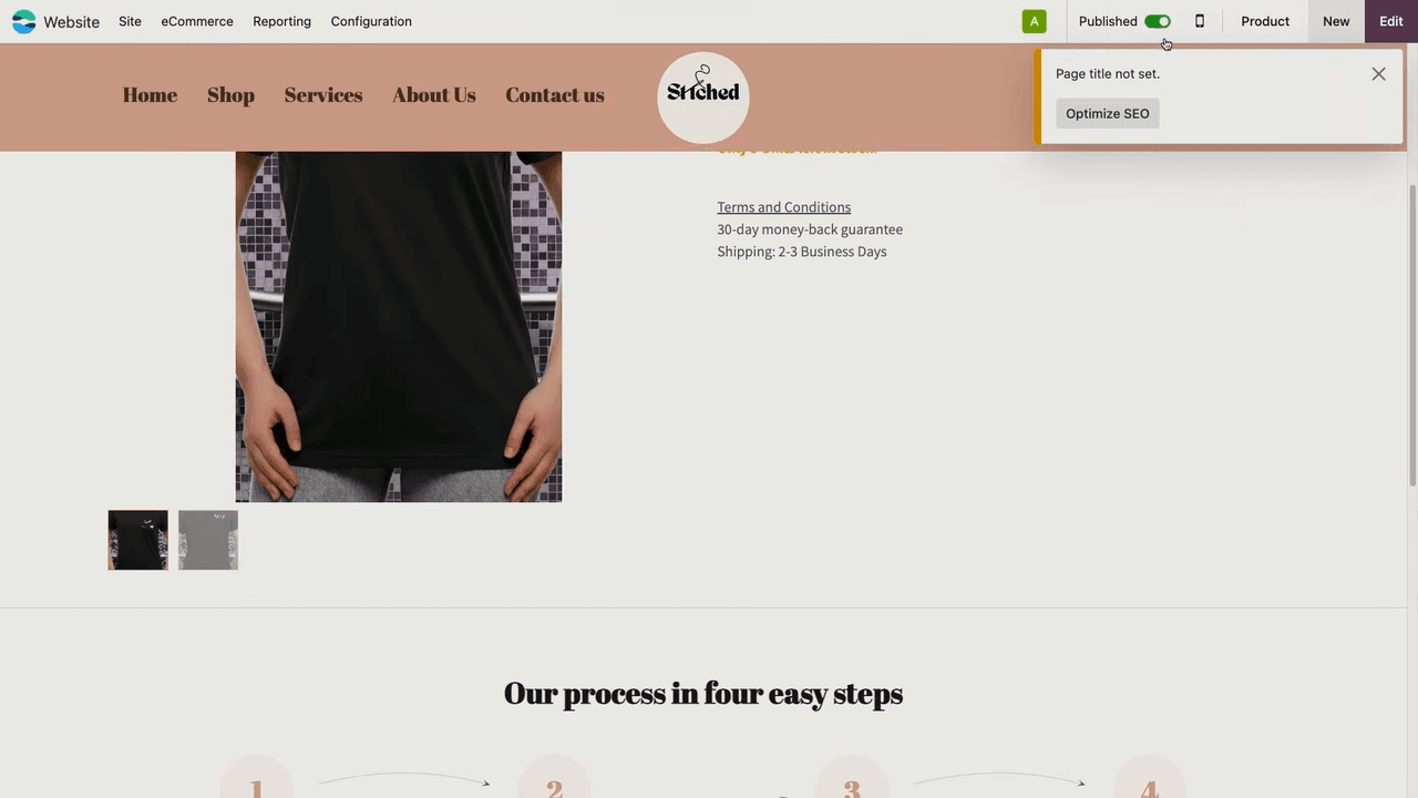 Customized product page with steps block