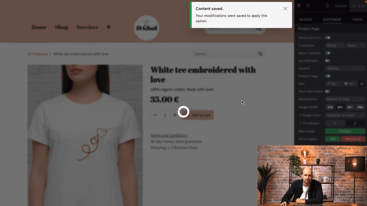 Social media icons and rating on product page