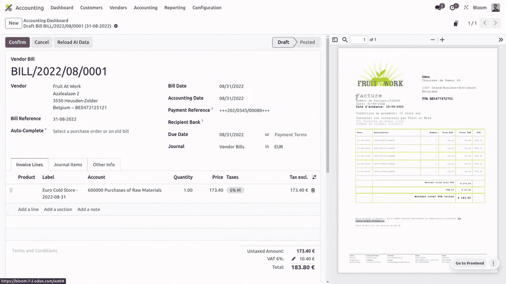 PDF bill auto-recognized with digitization tool