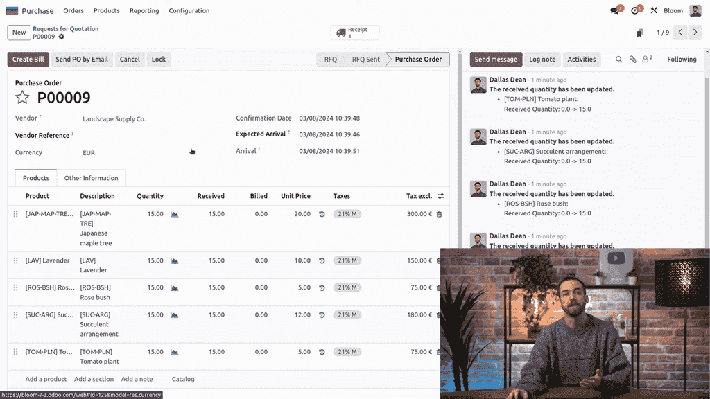 Purchase order with Ready to Bill status