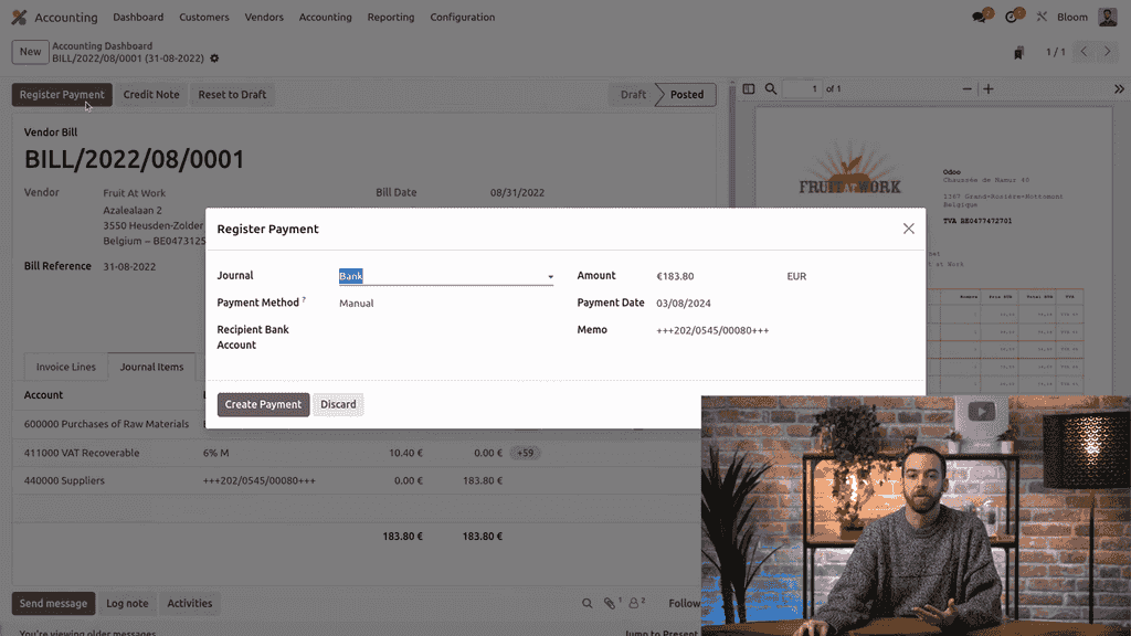 Register payment dialog