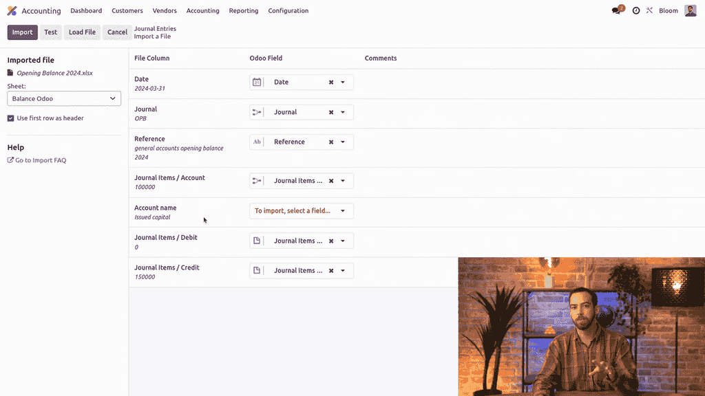 Column mapping screen showing auto-mapped fields with Account Name skipped