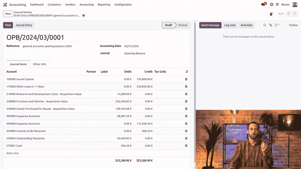 Draft journal entry ready to be posted in Odoo