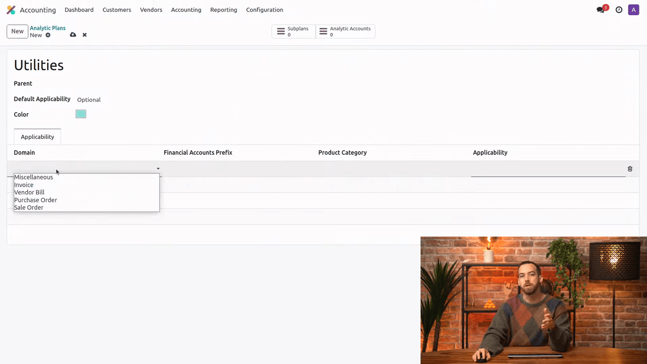 Domain fields for fine-tuning applicability on the plan form