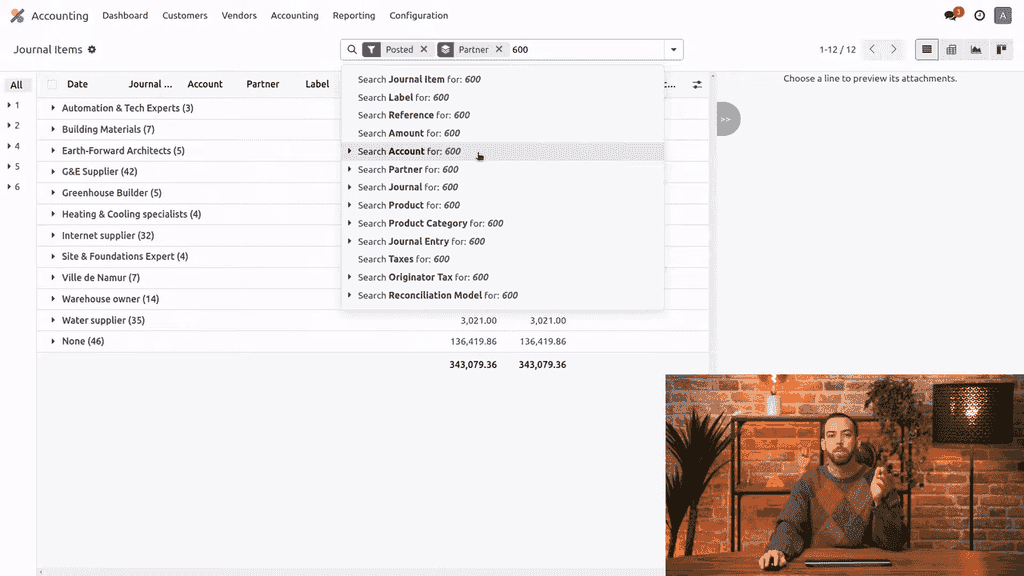 Journal Items list view grouped by partner with mass edit for analytic distribution