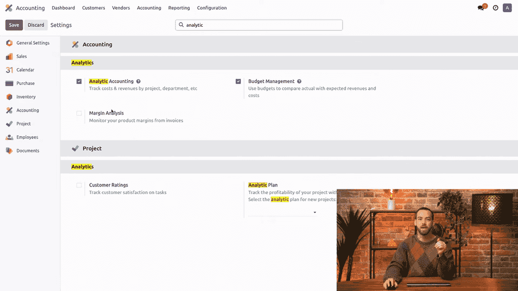 Analytic Accounting toggle in Odoo Settings