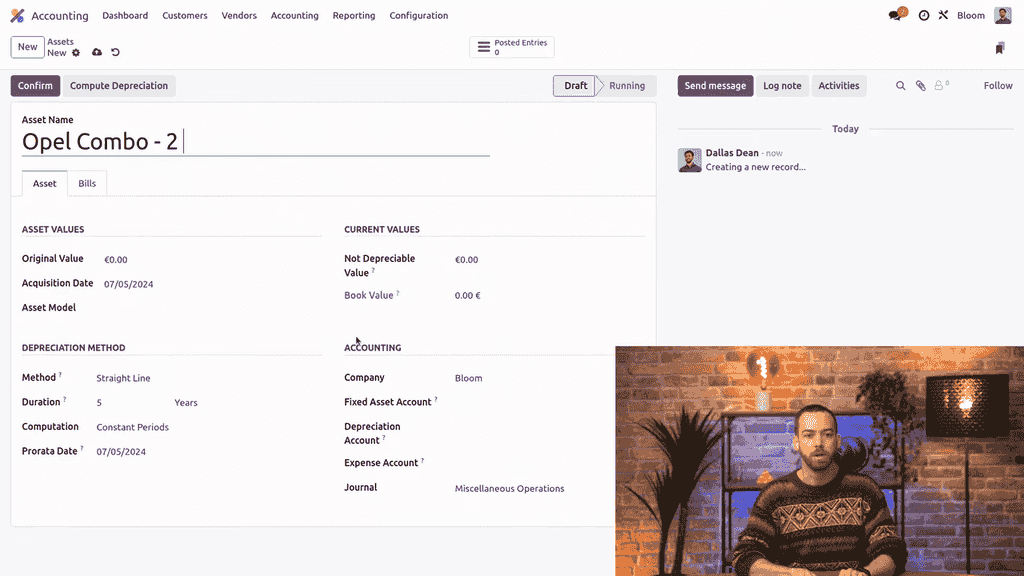 New asset form with name and reference fields filled in