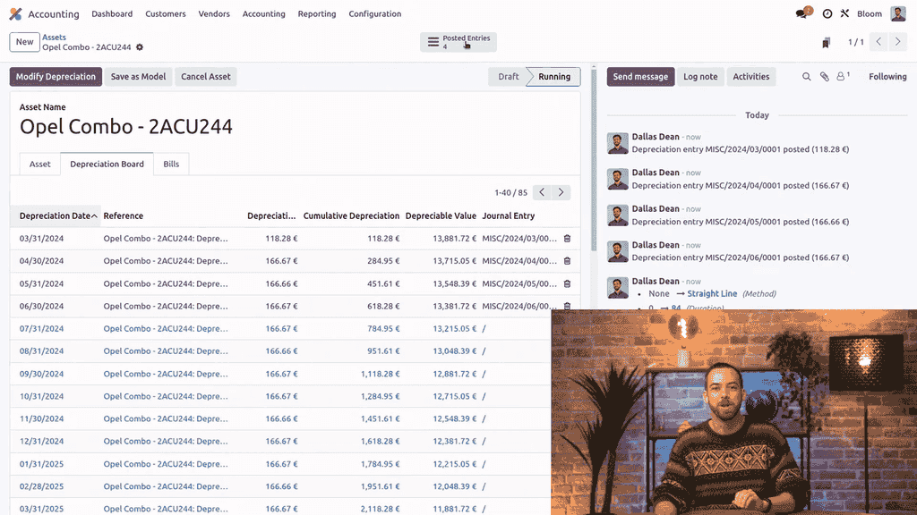 Posted entries smart button and list of draft journal entries