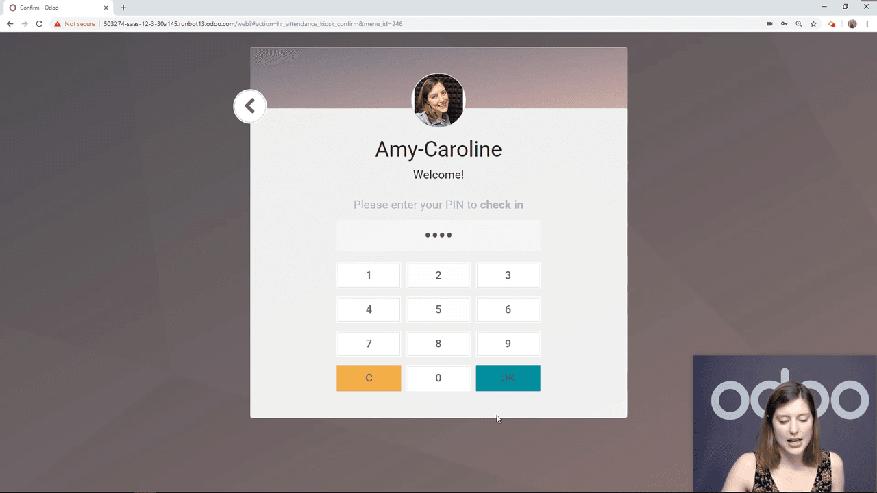 Employee selecting their name and entering PIN in kiosk mode