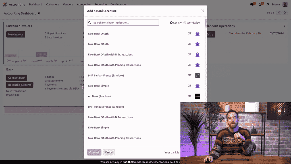 Connect Bank button on the accounting dashboard