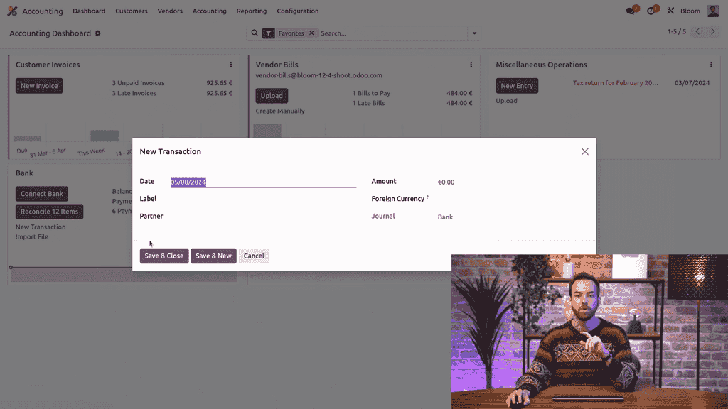 New Transaction button on the bank journal