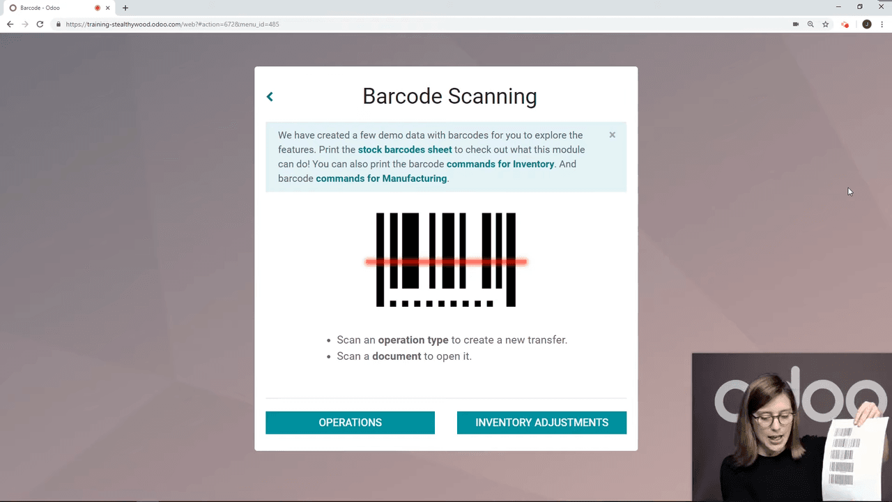 Barcode app with warehouse receipts operation scanned