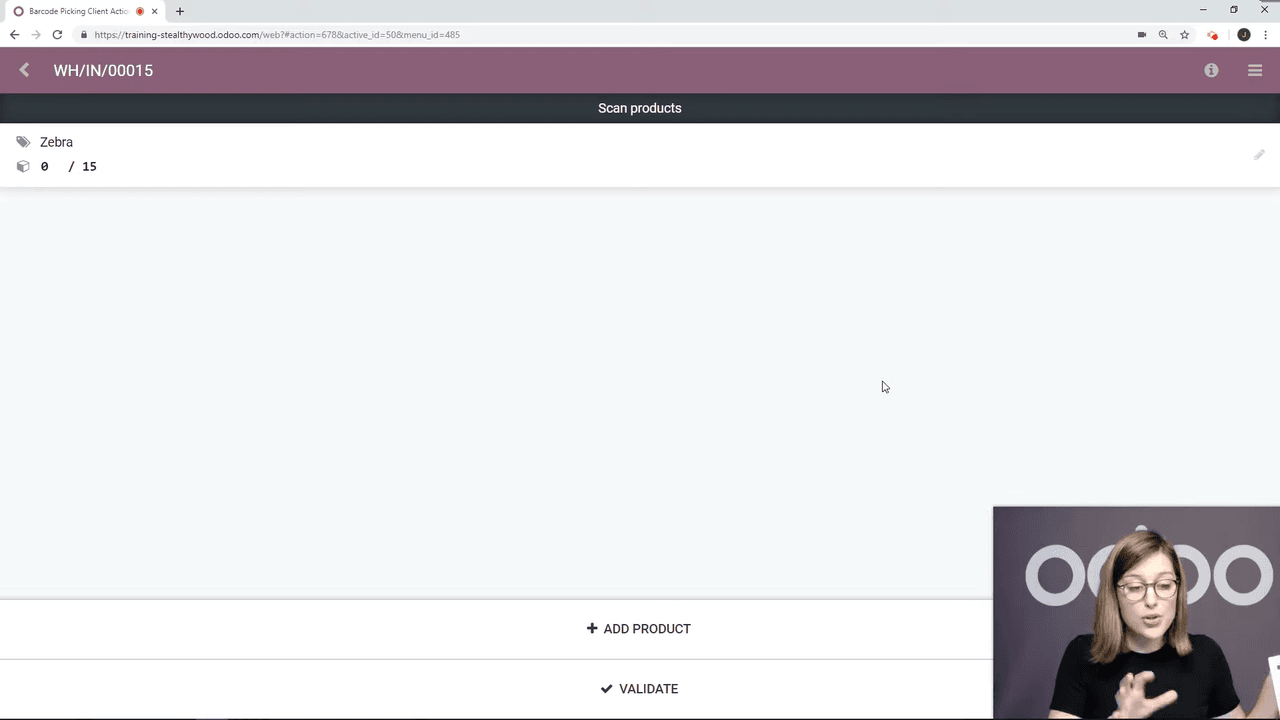 Barcode app showing purchase order receipt after scanning