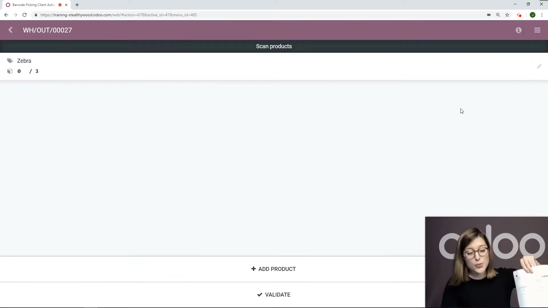 Delivery order details showing product and quantity in barcode app