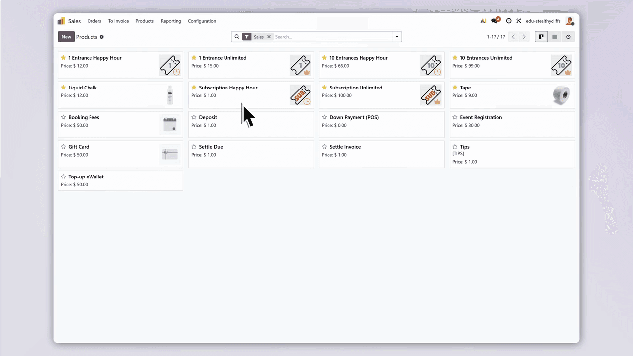 Odoo Subscriptions app displaying punch pass options
