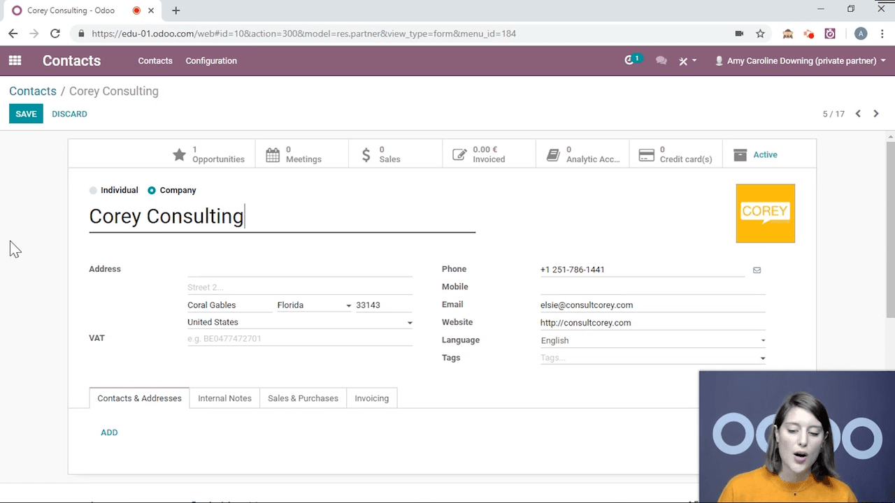 Contact form showing company/individual toggle field