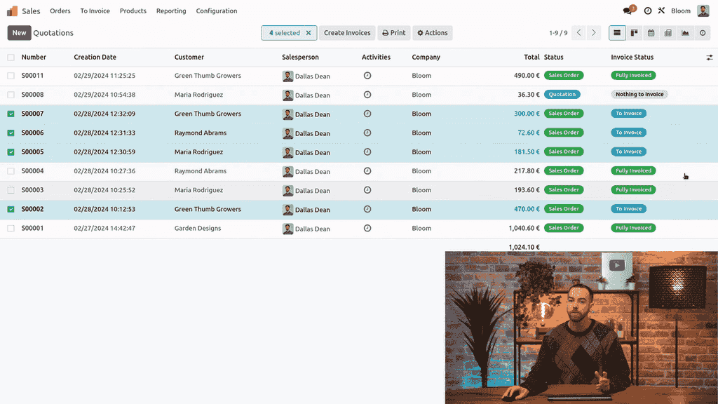Selecting multiple sales orders in list view for bulk invoicing
