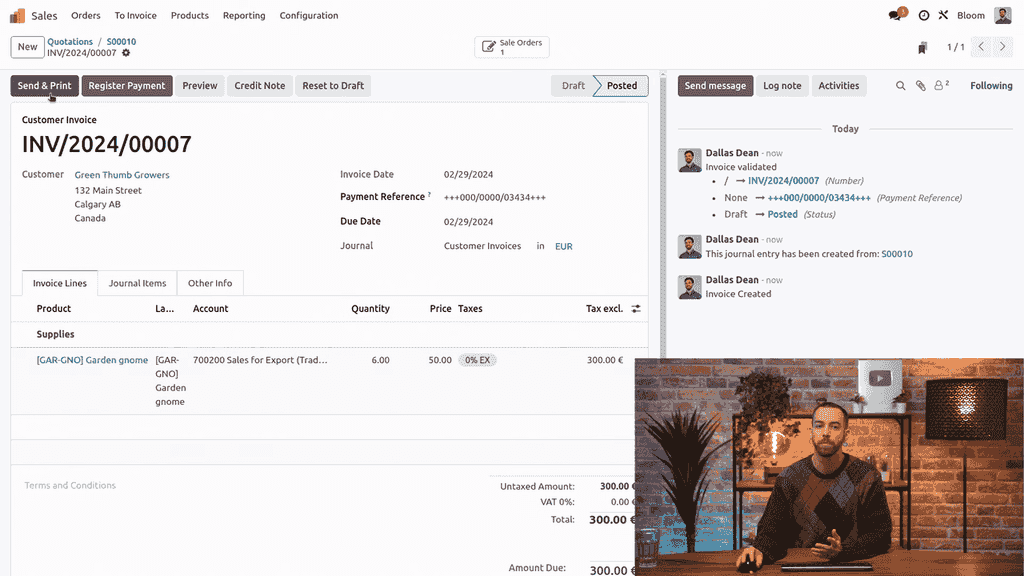 Draft invoice inheriting section structure from sales order
