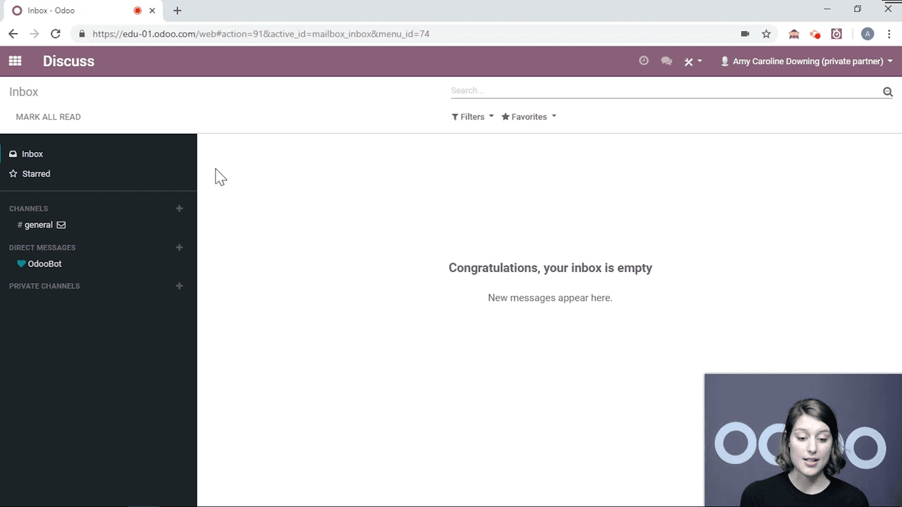 Discuss inbox with left panel showing Channels, Direct Messages, and Private Channels