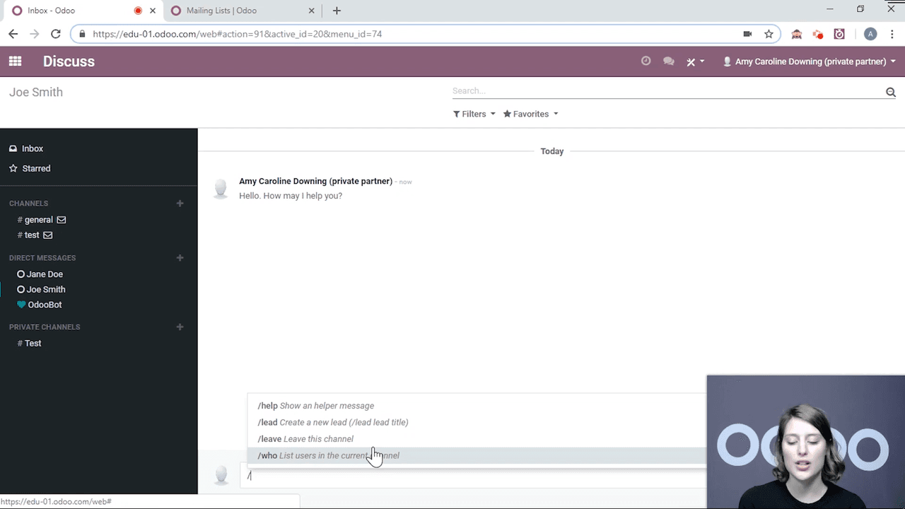 Slash command menu showing available commands