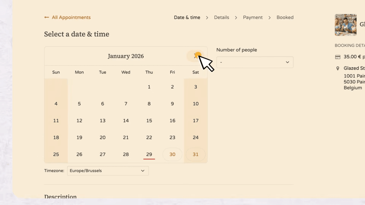 Appointments app integration for booking workshops