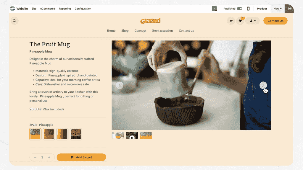Customized product page with videos and detailed textures