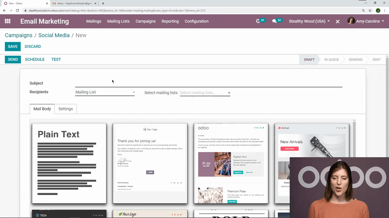 Creating a new mailing within a campaign