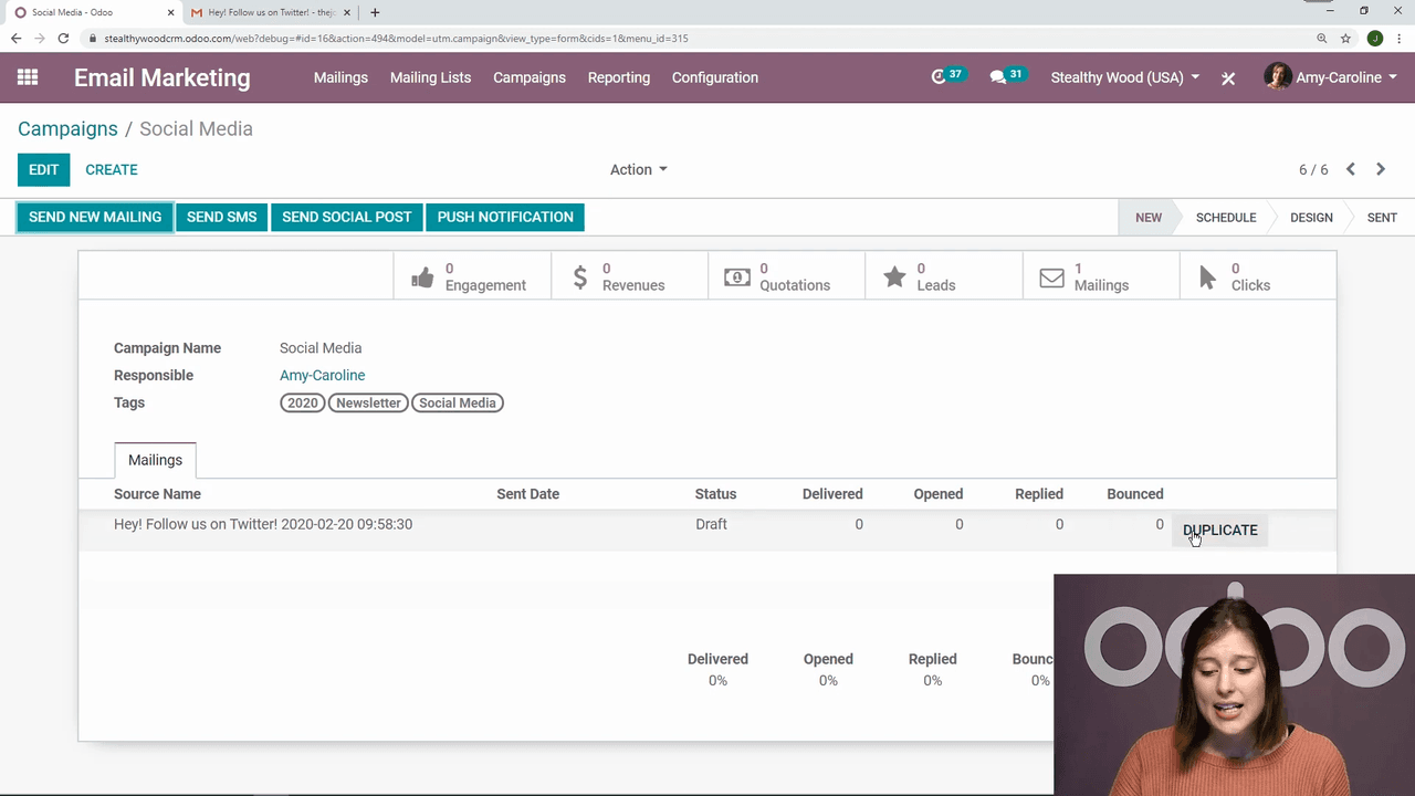 Duplicate button on email within campaign view