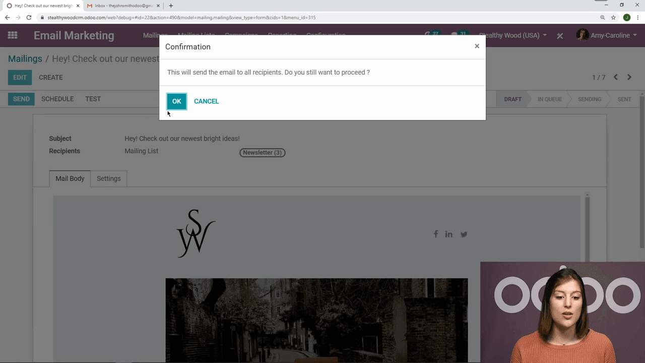 Confirmation dialog before sending email