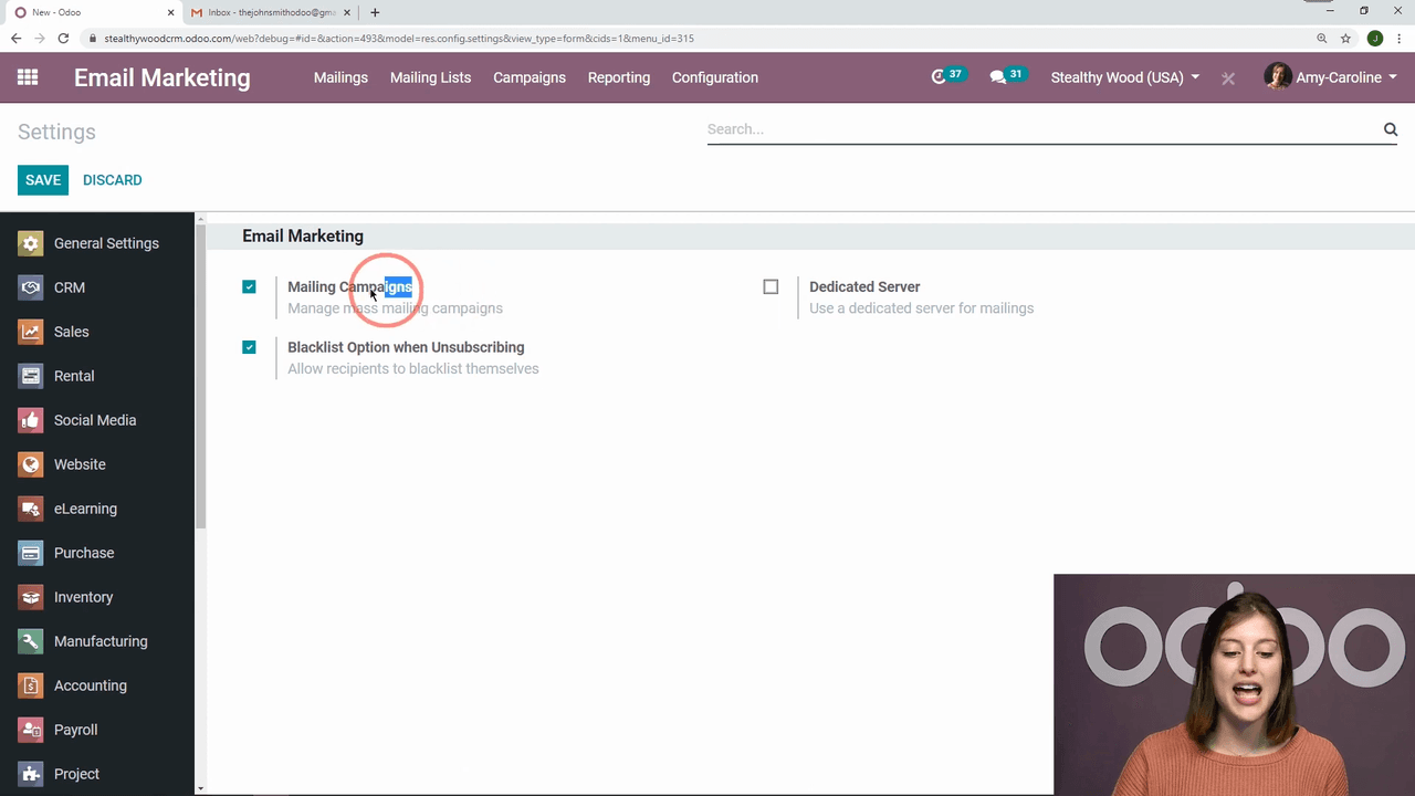Mailing Campaigns setting enabled in Configuration
