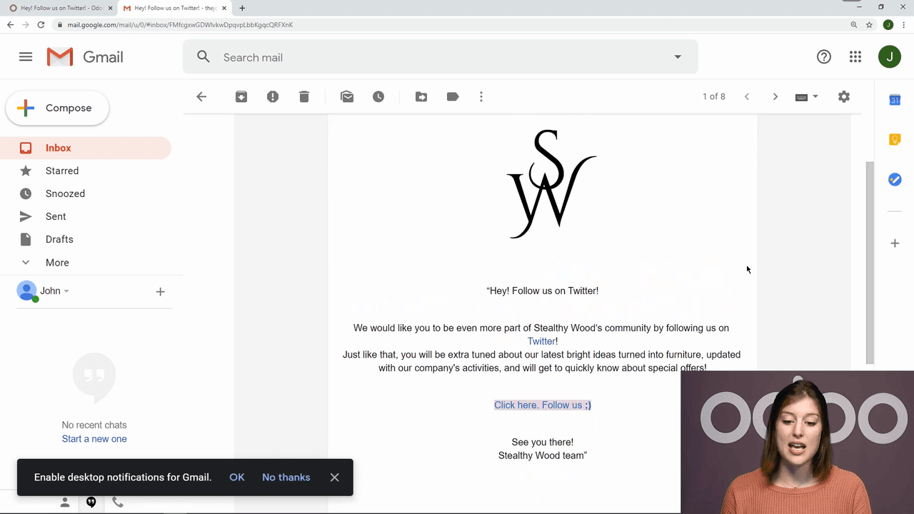 Sample email received in inbox showing final layout