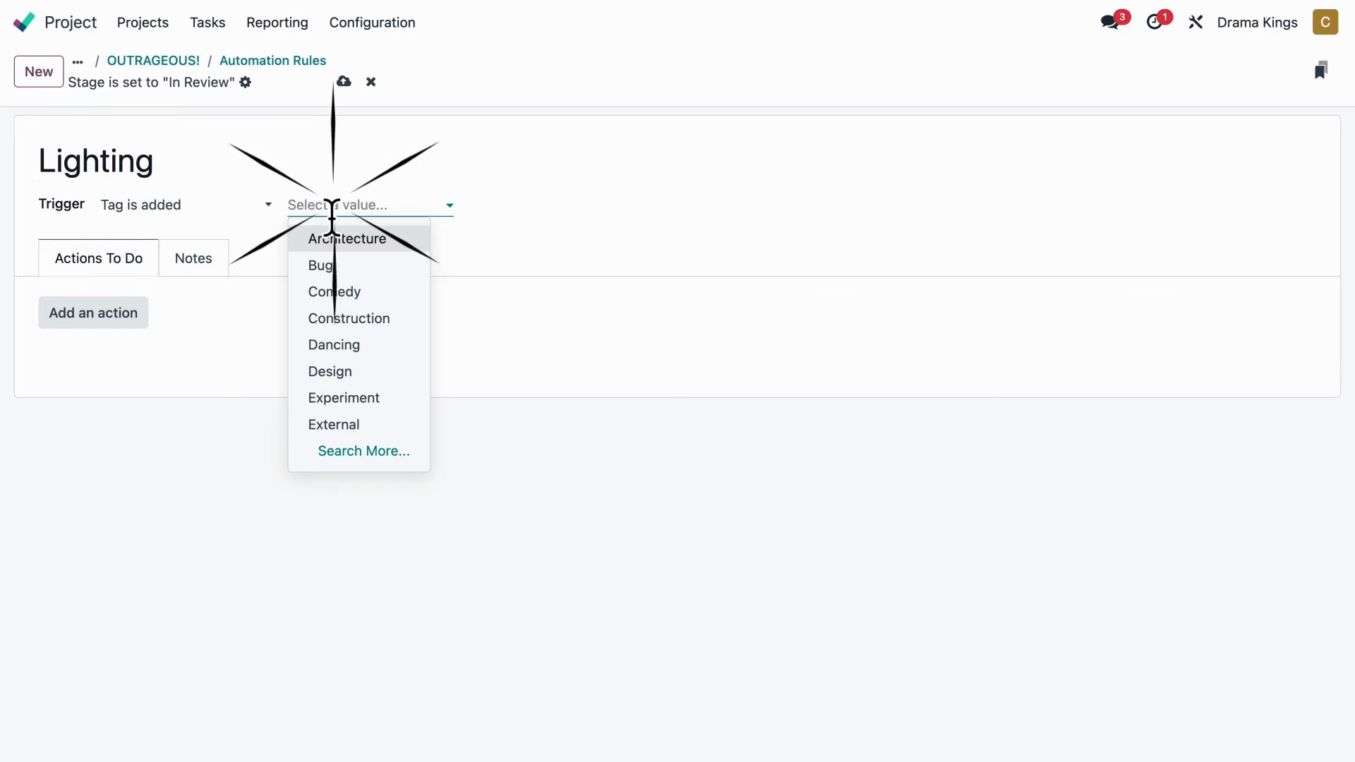 Automation rule setup with tag trigger and follower action