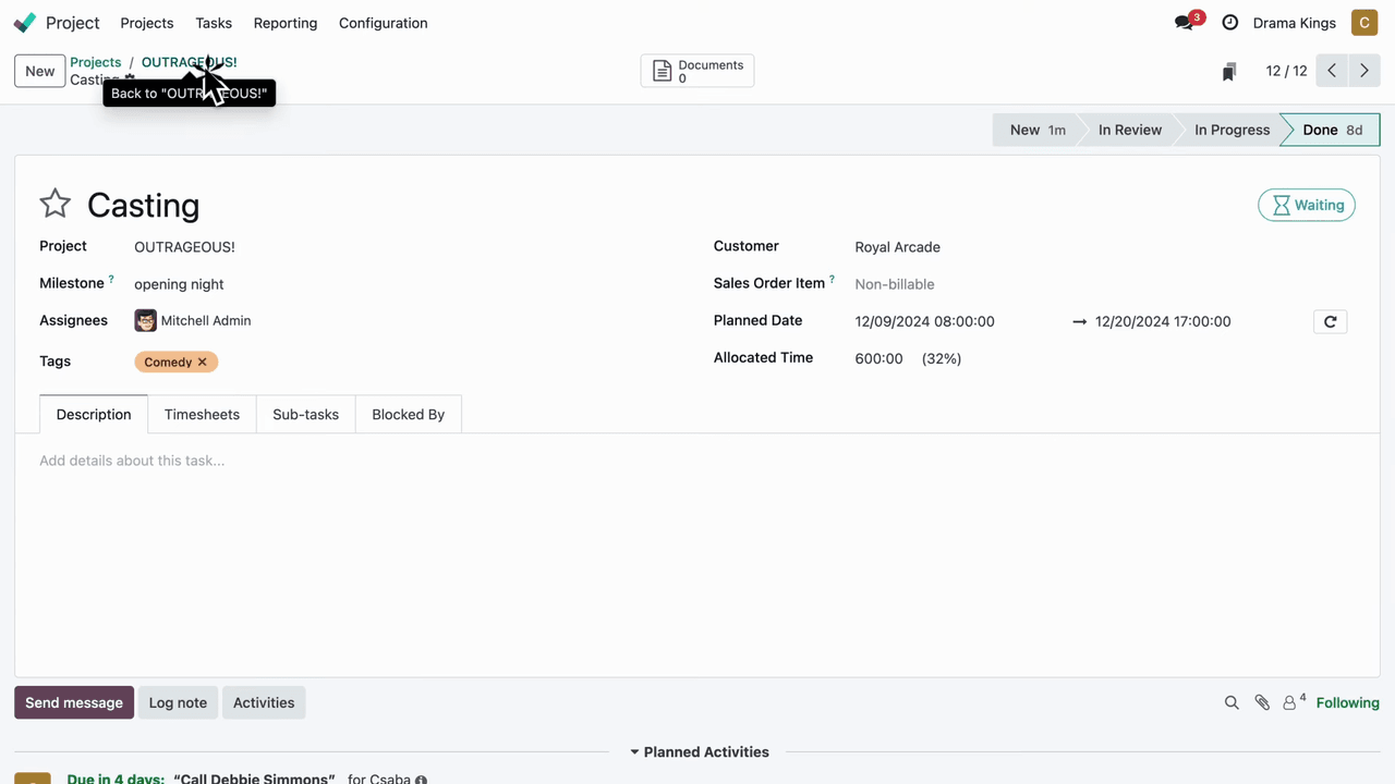 Time tracking interface showing logged hours on tasks