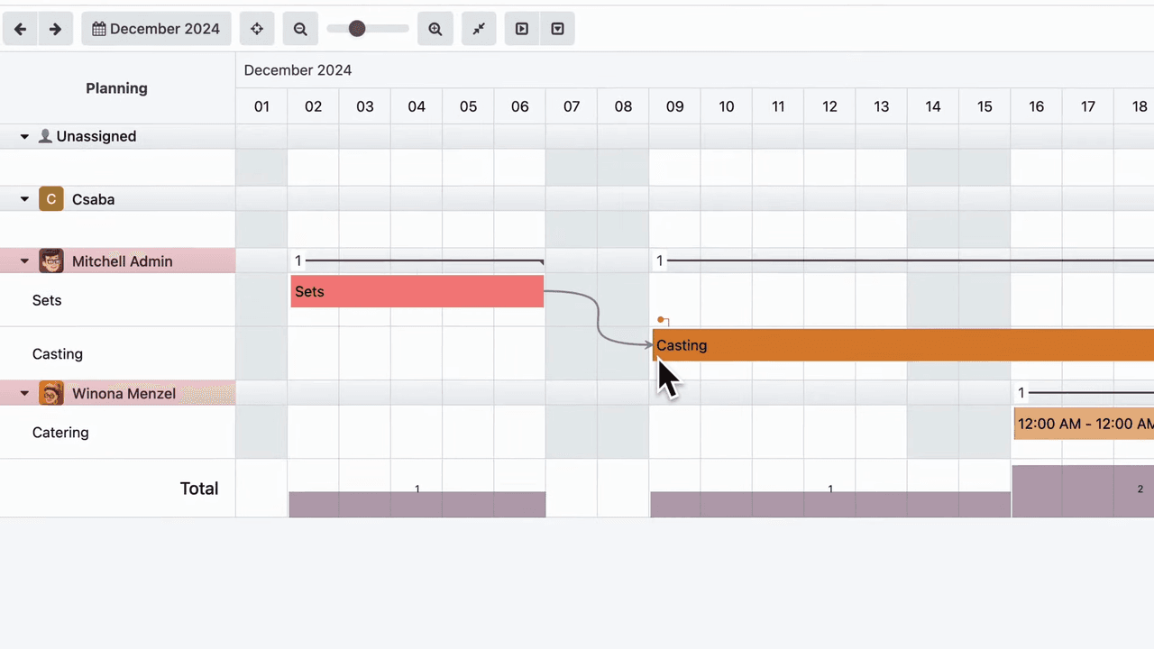 Top bar with quick access shortcuts to timesheets and documents