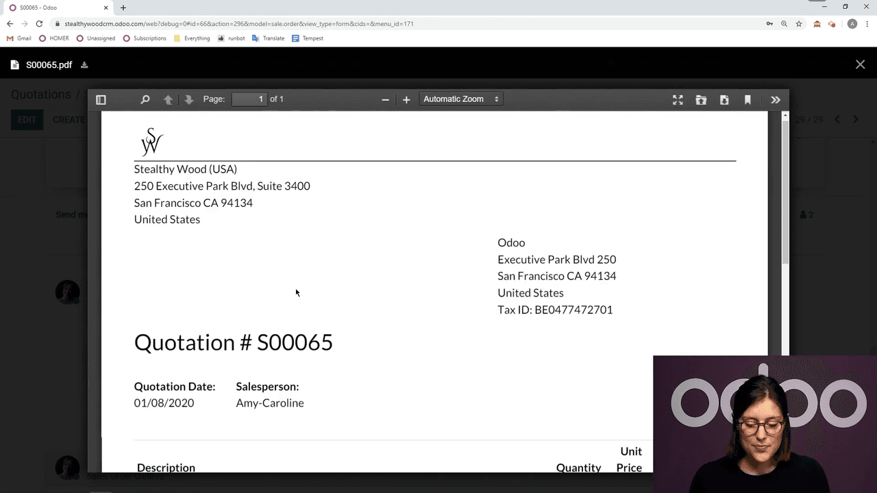Chatter showing sent email with PDF attachment