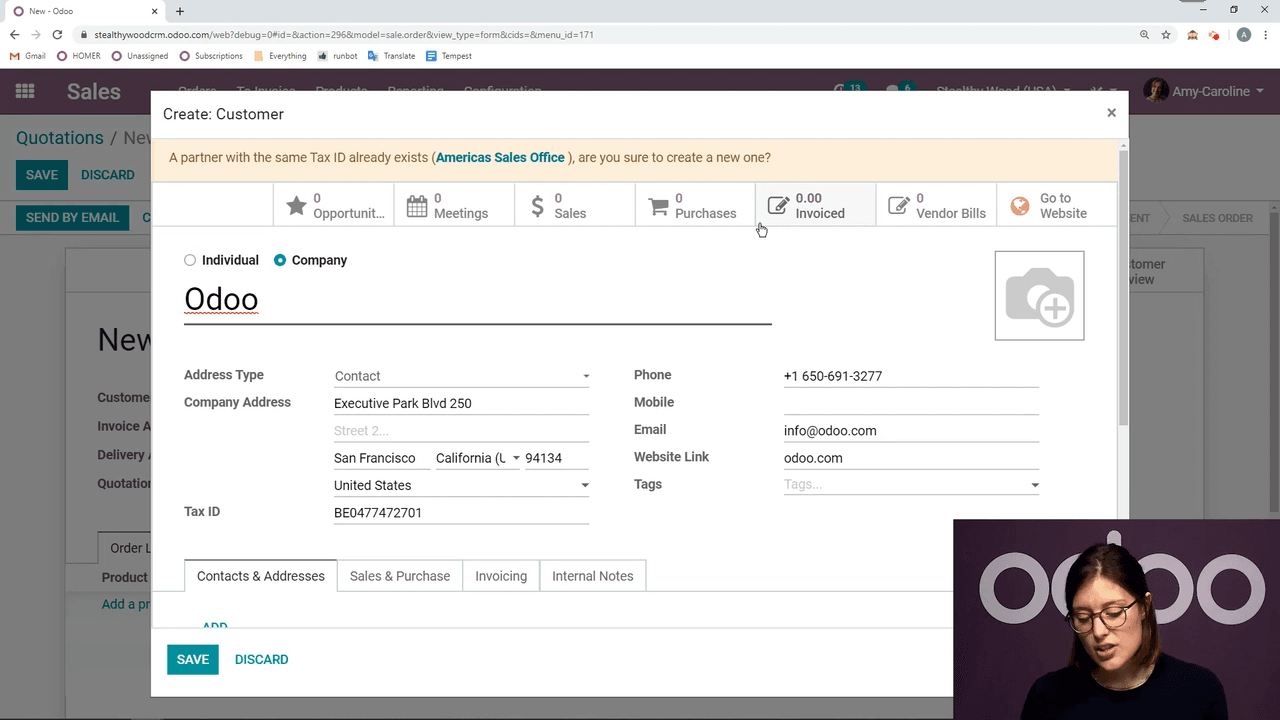Auto-completed contact details with editable fields