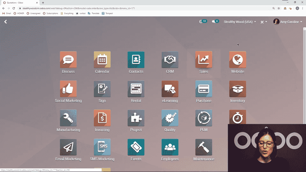 Sales quotation list view with Create button