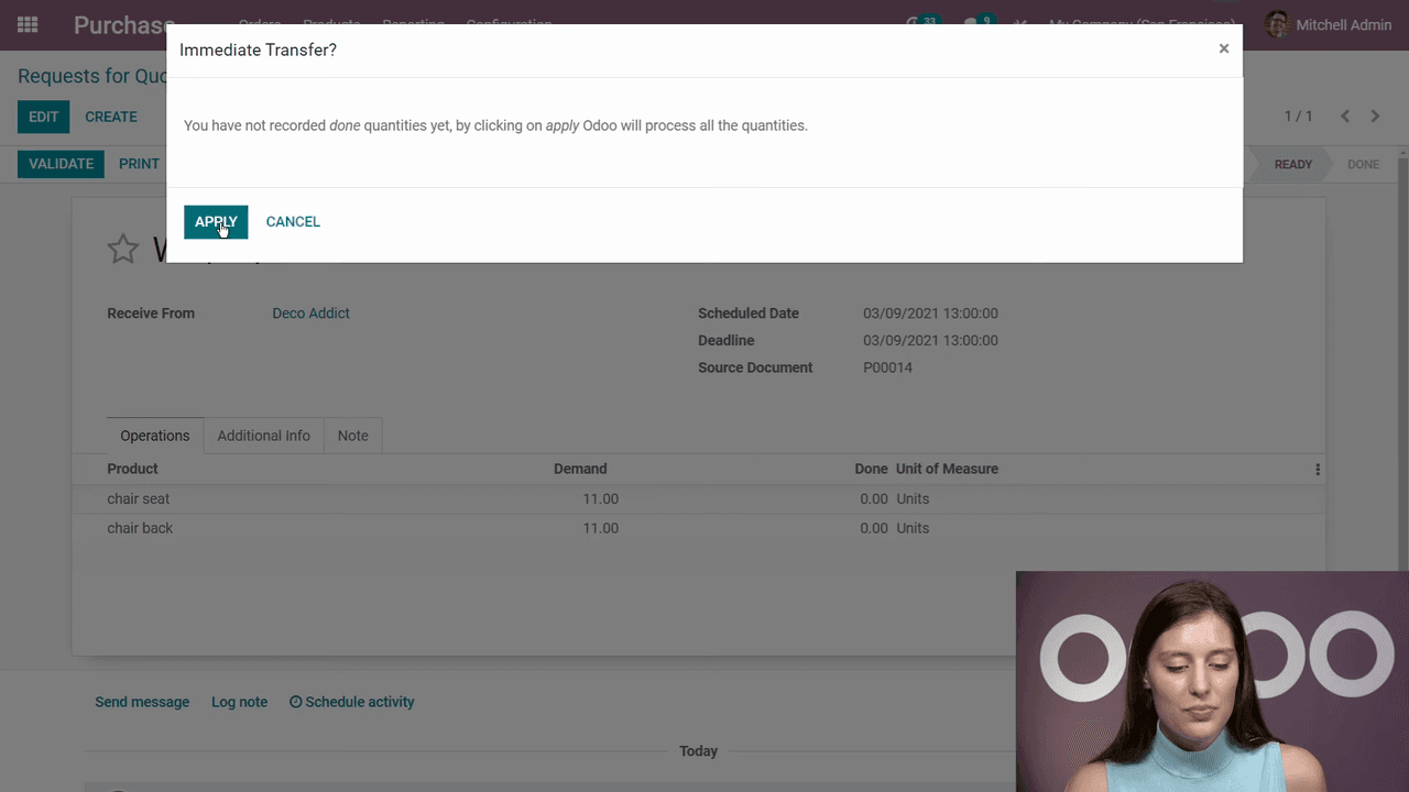 Receiving and validating purchase order products