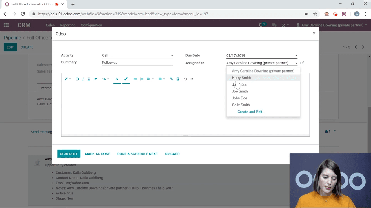 Assigned to field showing user selection