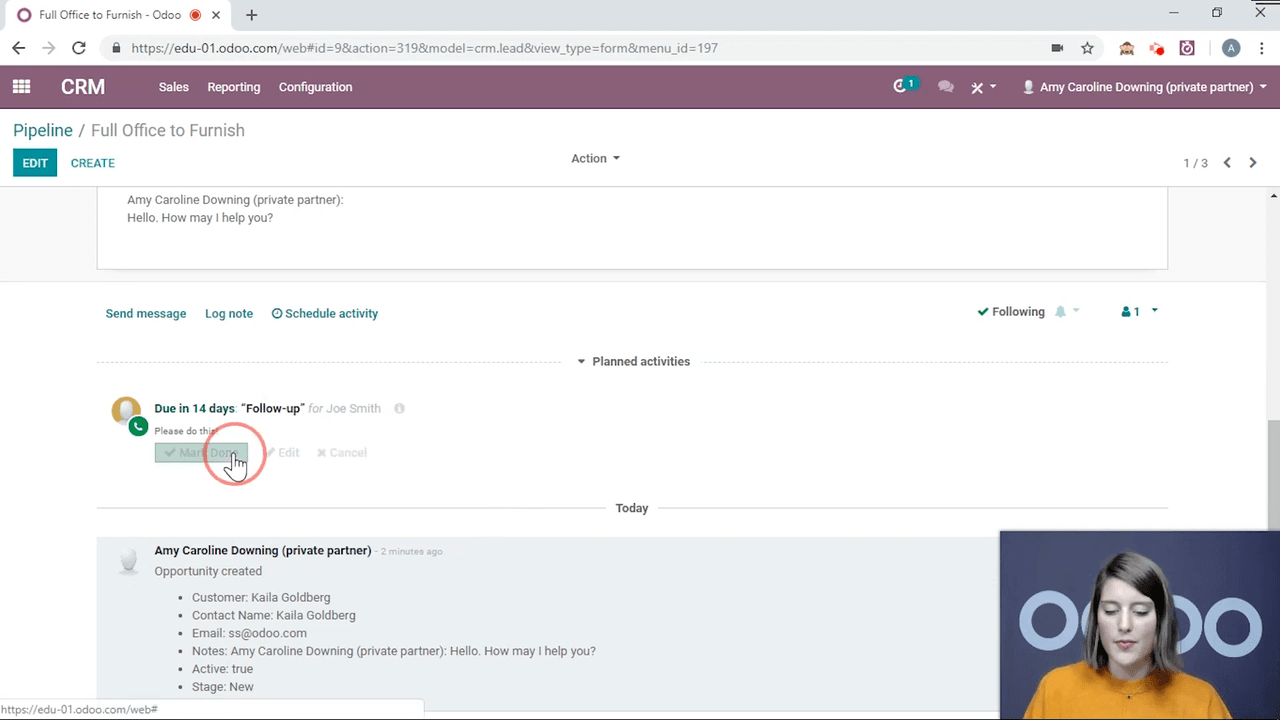 Mark Done dialog with Discard, Done, and Done & Schedule Next options