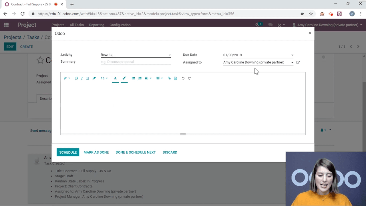 Scheduling the custom Rewrite activity on a Project task