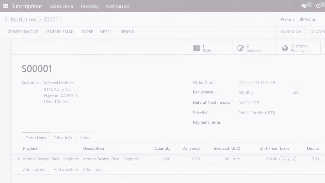 Upsell button on subscription with new product added