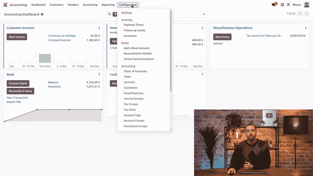 Accounting app Configuration menu showing Chart of Accounts option