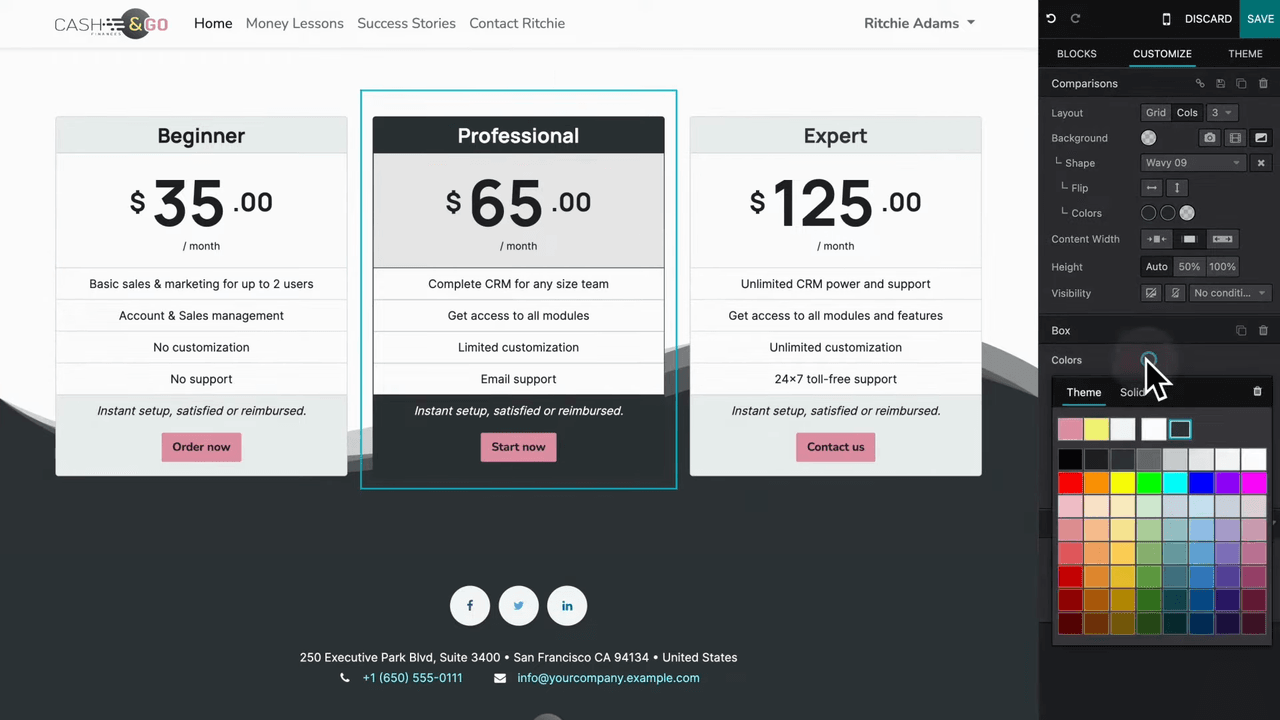 Comparison block with highlighted popular service option