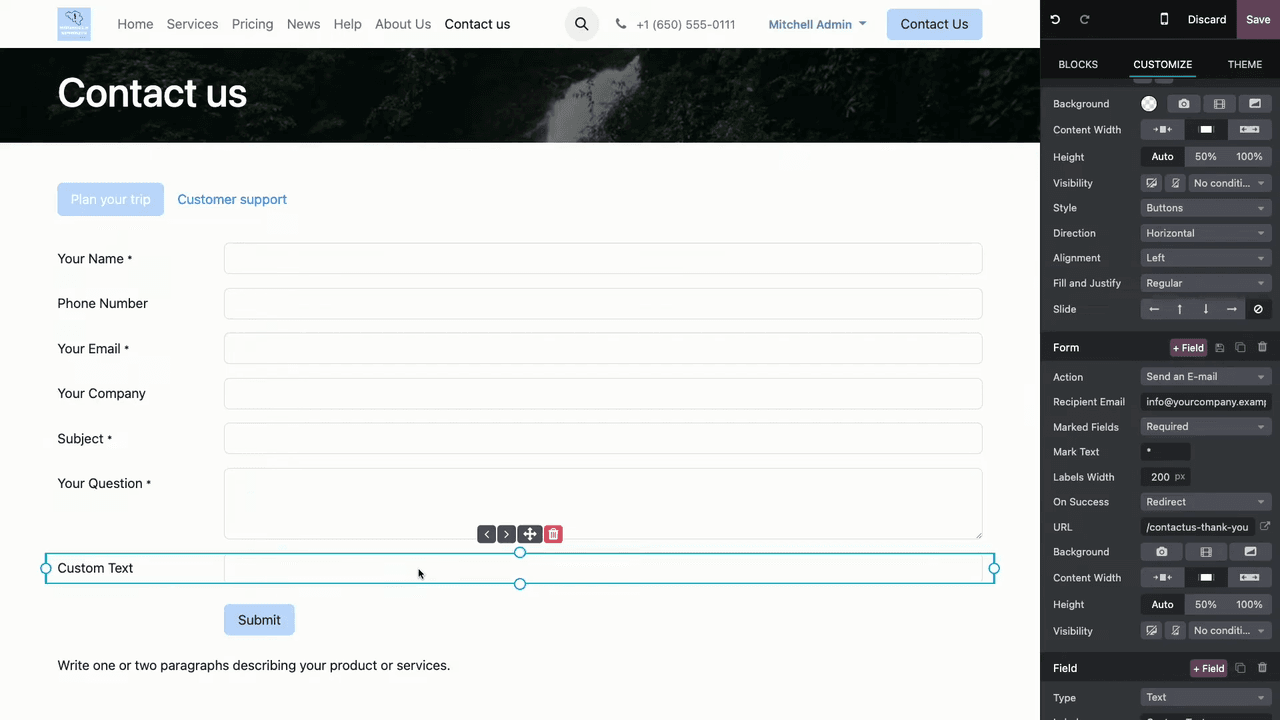 Adding a new field with the plus field button