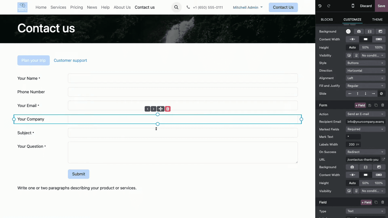 Removing a form field using the trash icon