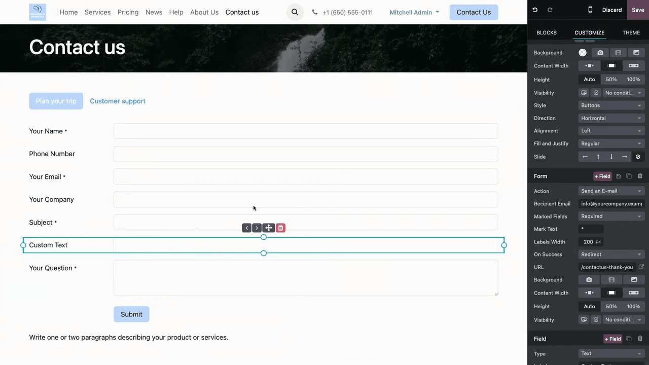 Reordering fields using drag and drop or arrow buttons