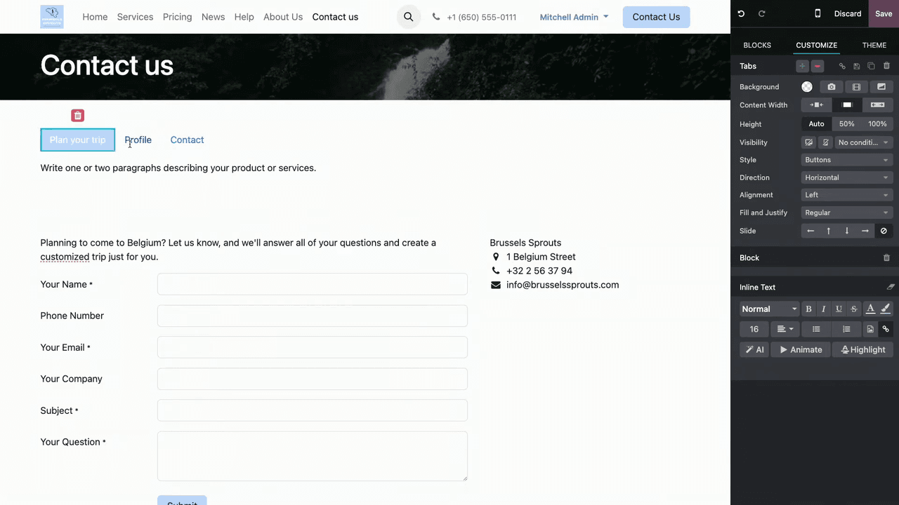 Tabs renamed to Plan Your Trip and Customer Support