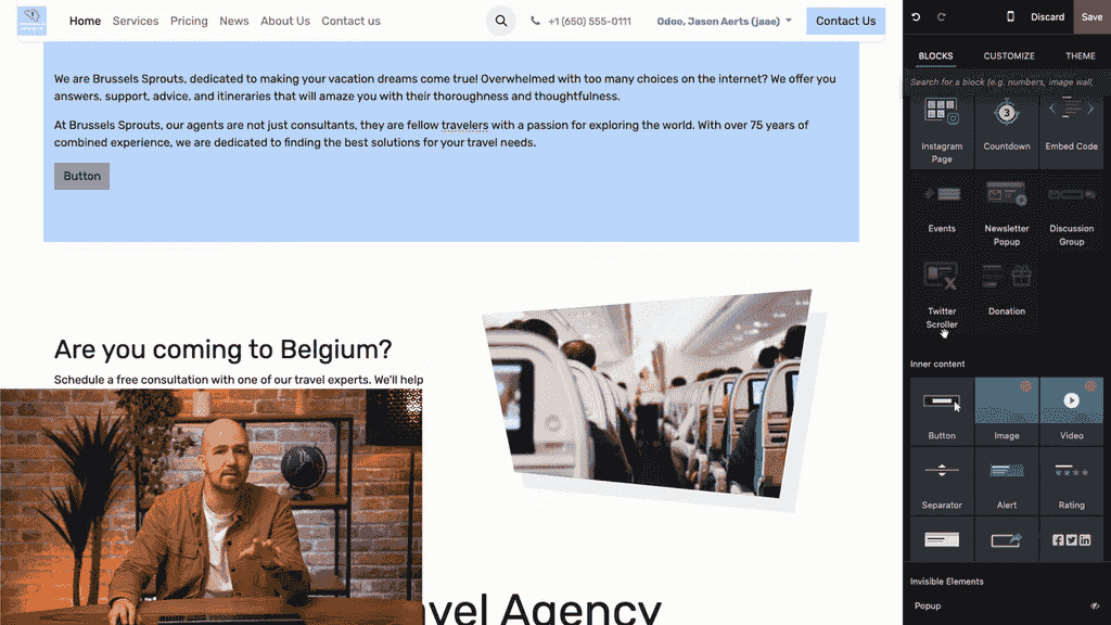 Drag and drop a building block onto the page